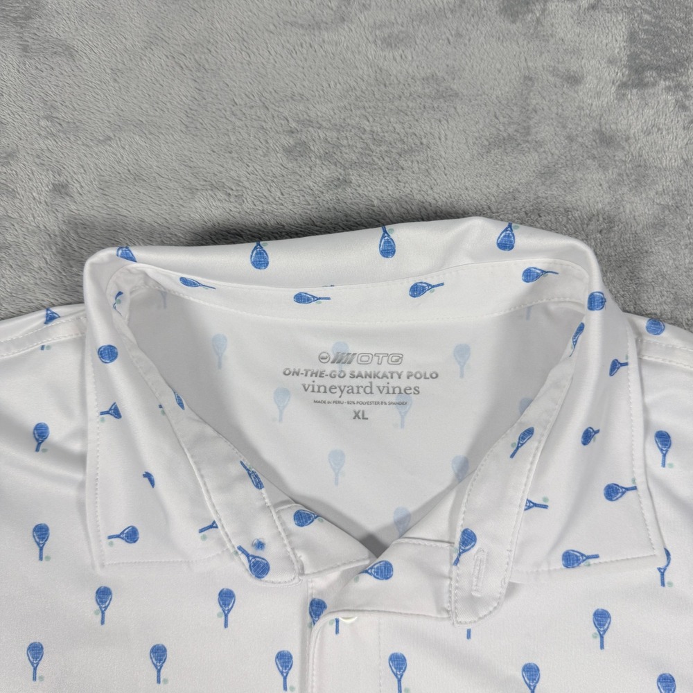 Vineyard Vines Mens XL Polo Shirt White Tennis Racquet AOP On-The-Go Sankaty - Picture 3 of 10